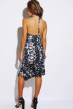 Animal print keyhole backless halter ruffle slit party dress