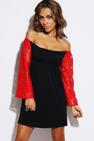 floral lace bell sleeve off shoulder party mini dress