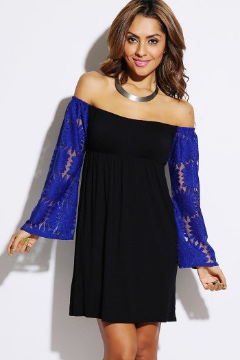 floral lace bell sleeve off shoulder party mini dress